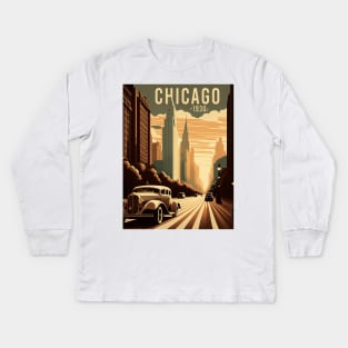 1930s Chicago at Sunset: Stunning Vector Landscape Kids Long Sleeve T-Shirt